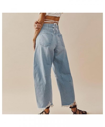 Women Mid Rise Barrel Trendy Jeans Wide Leg Mid Waist Cropped Denim Pants Y2k Baggy Boyfriend Jeans with Pockets B-light Blue...