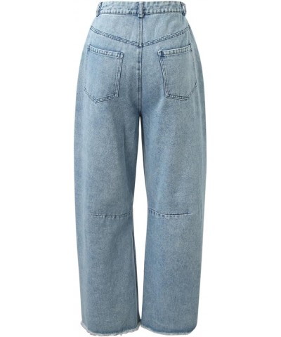 Women Mid Rise Barrel Trendy Jeans Wide Leg Mid Waist Cropped Denim Pants Y2k Baggy Boyfriend Jeans with Pockets B-light Blue...