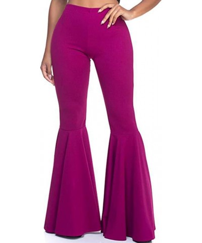 Women High Waisted Flare Pants Solid Color Fashion Pleated Bell Bottoms(7 Colors) Purple $15.40 Pants