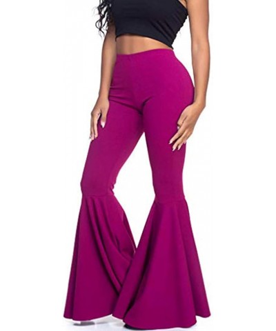 Women High Waisted Flare Pants Solid Color Fashion Pleated Bell Bottoms(7 Colors) Purple $15.40 Pants