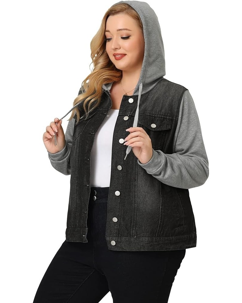 Women's Plus Size Layered Drawstring Hoodie Denim Jacket Jean Jackets with Pockets Black $21.73 Jackets