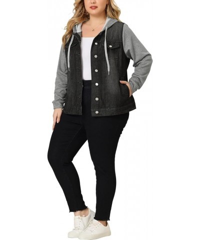 Women's Plus Size Layered Drawstring Hoodie Denim Jacket Jean Jackets with Pockets Black $21.73 Jackets