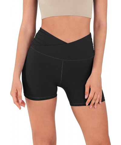 Gathered Cross Waist Yoga Shorts for Women, 5" Crossover Sports Athletic Workout Running Biker Shorts No Pocket Black $10.39 ...