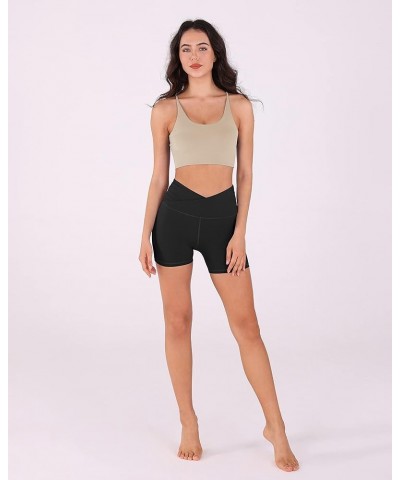 Gathered Cross Waist Yoga Shorts for Women, 5" Crossover Sports Athletic Workout Running Biker Shorts No Pocket Black $10.39 ...