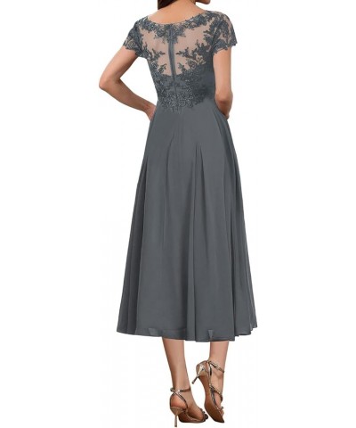 Tea Length Mother of The Bride Dresses for Wedding Lace Wedding Guest Dresses for Women Applique V Neck Short Sleeve Stormy $...