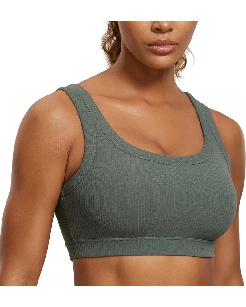 Ribbed Sports Bras for Women - U Back Wireless Medium Impact Sports Bra Padded Yoga Workout Bra Grey Sage $21.09 Lingerie