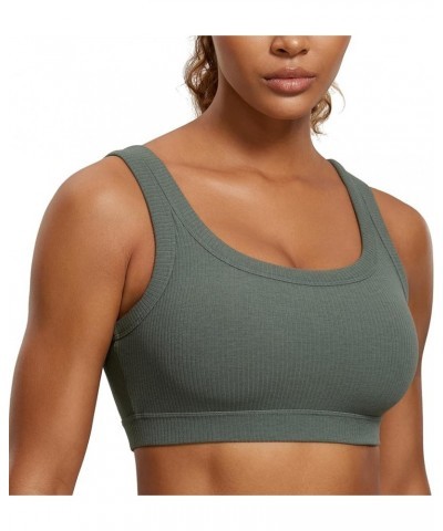 Ribbed Sports Bras for Women - U Back Wireless Medium Impact Sports Bra Padded Yoga Workout Bra Grey Sage $21.09 Lingerie