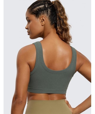 Ribbed Sports Bras for Women - U Back Wireless Medium Impact Sports Bra Padded Yoga Workout Bra Grey Sage $21.09 Lingerie