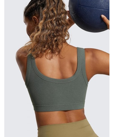 Ribbed Sports Bras for Women - U Back Wireless Medium Impact Sports Bra Padded Yoga Workout Bra Grey Sage $21.09 Lingerie