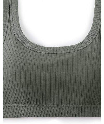 Ribbed Sports Bras for Women - U Back Wireless Medium Impact Sports Bra Padded Yoga Workout Bra Grey Sage $21.09 Lingerie