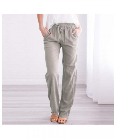 Womens Pants Dressy Casual, Women Linen Pants Straight Leg Loose Fit Casual Drawstring Lounge Beach Trousers Pants Zd1-gray $...