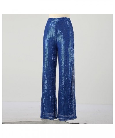 Sequin Pants Women Straight Leg Glitter Sequin Pants Sparkly Loose Trousers Shiny Dance Bling Party Clubwear Pants Blue $14.2...