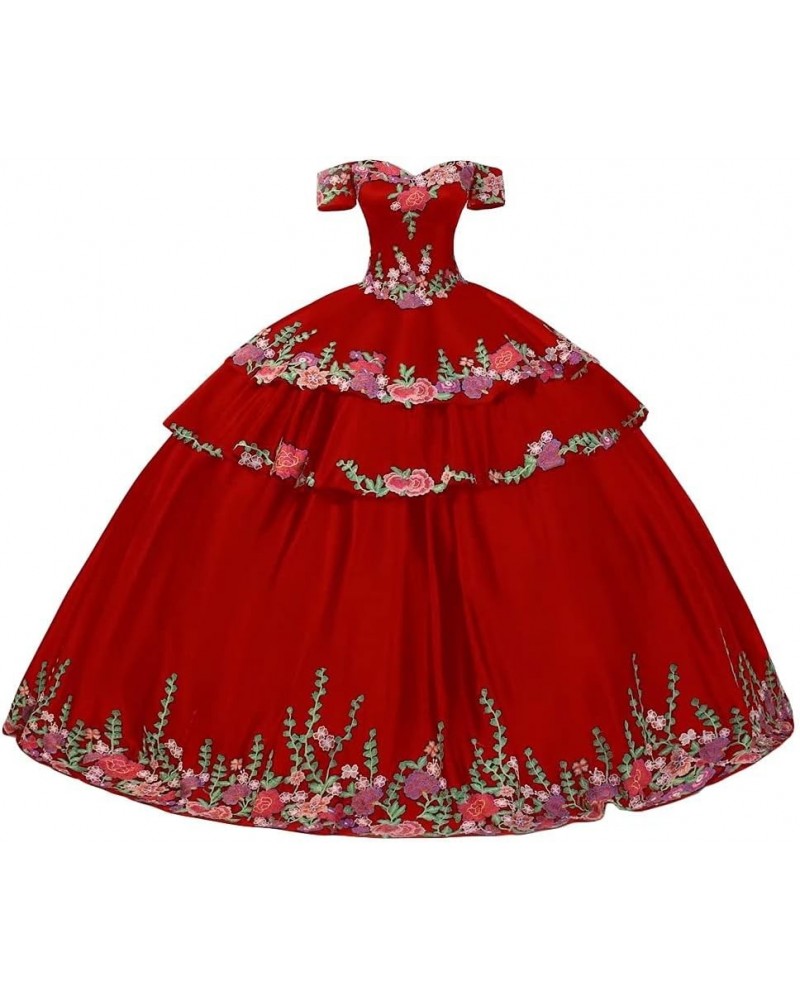 Vintage Flowers Embroidery Quinceanera Dresses Ruffles Prom Ball Gown Sweet 16 Dress Style8-red $52.50 Dresses