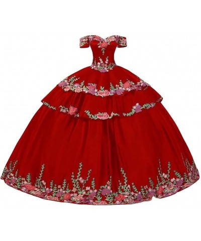 Vintage Flowers Embroidery Quinceanera Dresses Ruffles Prom Ball Gown Sweet 16 Dress Style8-red $52.50 Dresses