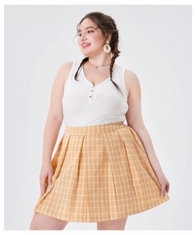 Women Plus Size Skirts Stretchy Buttons Hidden Zipper Mini Skirt Swing A Line Skater Skirt Black XL-5XL 9_ F079_ Plaid Pleate...