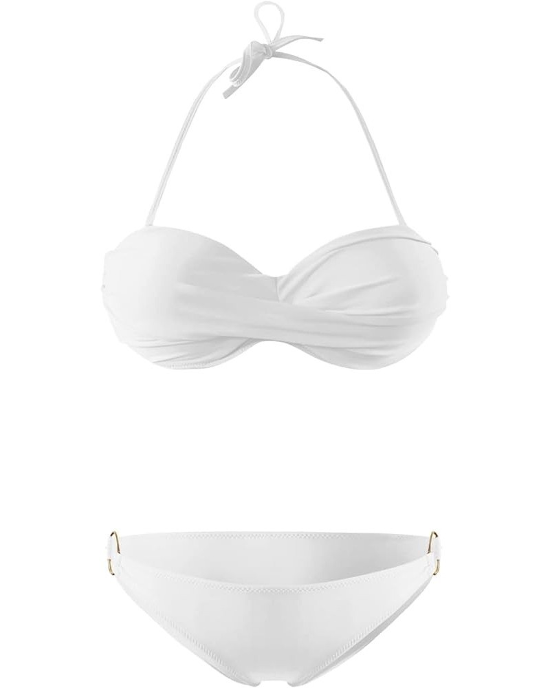 Bikini Sets for Women 2 Piece Triangle High Cut Cheeky Bathing Suit Brazilian Spaghetti Strap Thong Swimsuit Swimwear White-a...