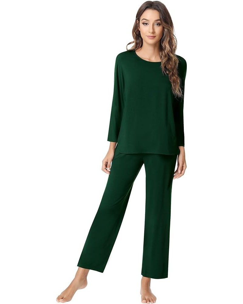 Women's Pajamas Set-Viscose Made from Bamboo, Crew Neck Sleepwear Long Sleeve Pj Soft Loungewear with Long Pants B-dark Green...