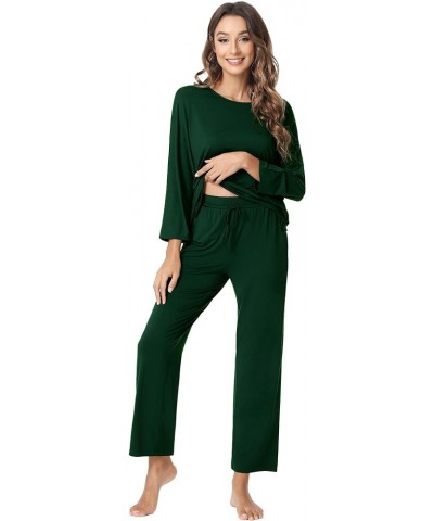 Women's Pajamas Set-Viscose Made from Bamboo, Crew Neck Sleepwear Long Sleeve Pj Soft Loungewear with Long Pants B-dark Green...