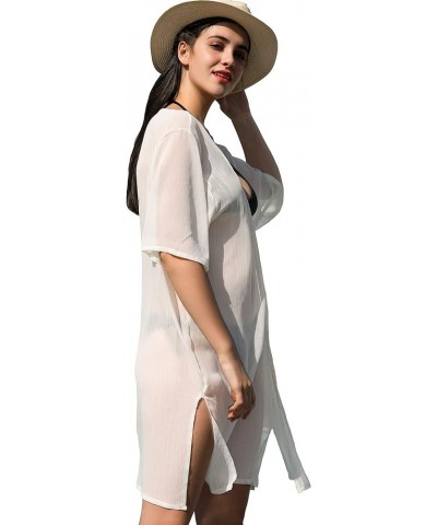 Women's Chiffon Kimono Cardigan Cover Up with Half Sleeve Summer Sheer Beachwear Swimsuit for Bikini A- White $12.41 Swimsuits