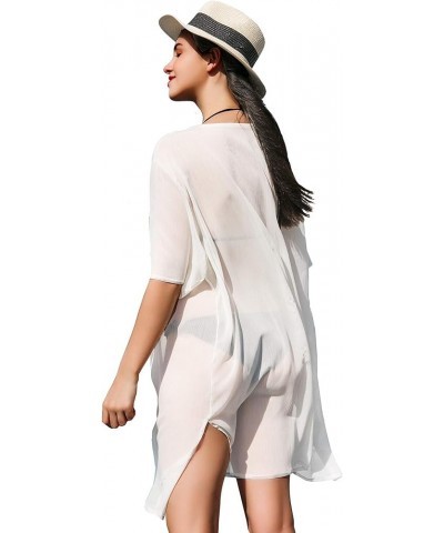 Women's Chiffon Kimono Cardigan Cover Up with Half Sleeve Summer Sheer Beachwear Swimsuit for Bikini A- White $12.41 Swimsuits