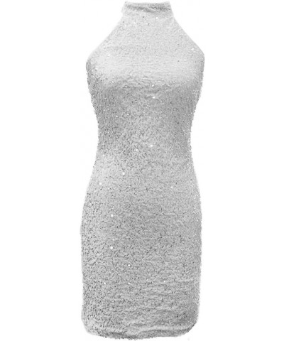 Women's Sparkly Sequin Halter Beaded Sexy Bodycon Cocktail Dress for Prom Bridesmaid and Wedding H03-white $9.20 Dresses