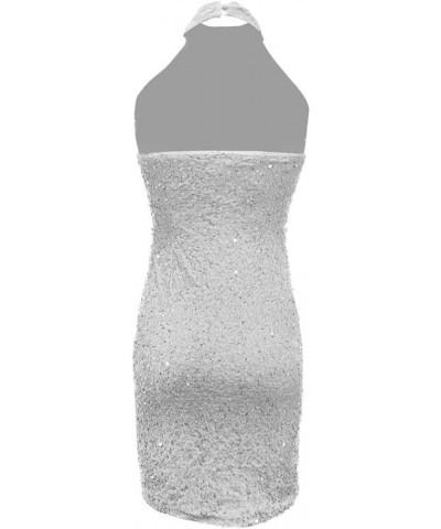 Women's Sparkly Sequin Halter Beaded Sexy Bodycon Cocktail Dress for Prom Bridesmaid and Wedding H03-white $9.20 Dresses