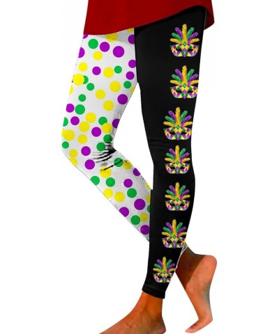 Womens Mardi Gras Leggings Tummy Control Stretchy Cute Fancy Graphic Festival Carnival Workout Party Mardi Gras Outfit Mint G...