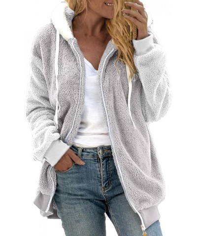 Jackets for Women 2023 Fall Winter Fuzzy Fleece Jacket Long Sleeve Full Zip Casual Loose Hooded Coat Soft Outerwear Grey-c $1...