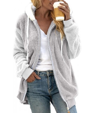 Jackets for Women 2023 Fall Winter Fuzzy Fleece Jacket Long Sleeve Full Zip Casual Loose Hooded Coat Soft Outerwear Grey-c $1...