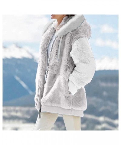 Jackets for Women 2023 Fall Winter Fuzzy Fleece Jacket Long Sleeve Full Zip Casual Loose Hooded Coat Soft Outerwear Grey-c $1...