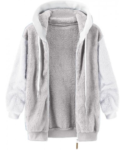 Jackets for Women 2023 Fall Winter Fuzzy Fleece Jacket Long Sleeve Full Zip Casual Loose Hooded Coat Soft Outerwear Grey-c $1...