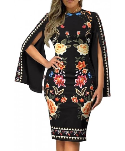 Bodycon Dresses for Women Sexy Print Church 2023 Midi Business Work Elegant Pencil Dress Z01-black-fl $11.39 Dresses