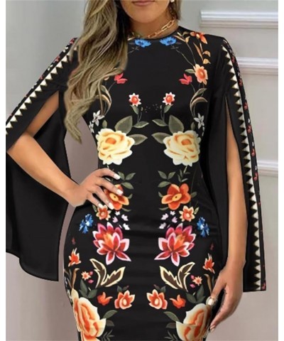 Bodycon Dresses for Women Sexy Print Church 2023 Midi Business Work Elegant Pencil Dress Z01-black-fl $11.39 Dresses