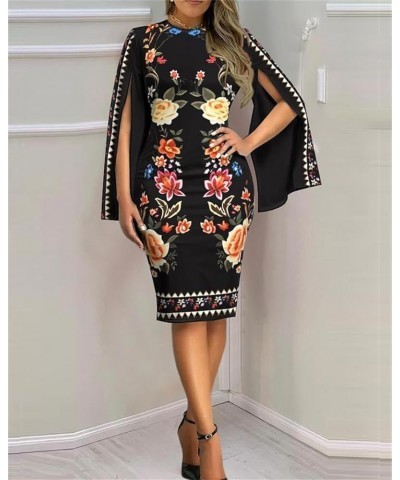 Bodycon Dresses for Women Sexy Print Church 2023 Midi Business Work Elegant Pencil Dress Z01-black-fl $11.39 Dresses