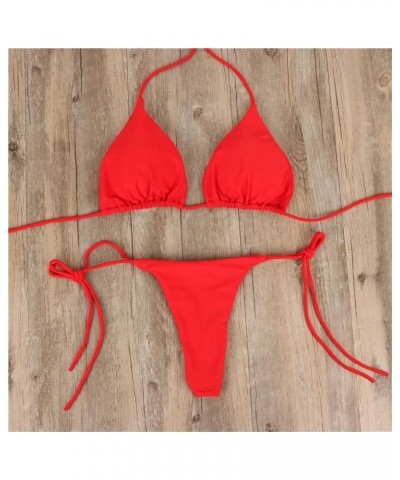 Women 2 Pieces Bikini Swimsuit Spaghetti Strap Top Tie Side Triangle G-Thong Bathing Suit Swimwear A-red $13.10 Swimsuits