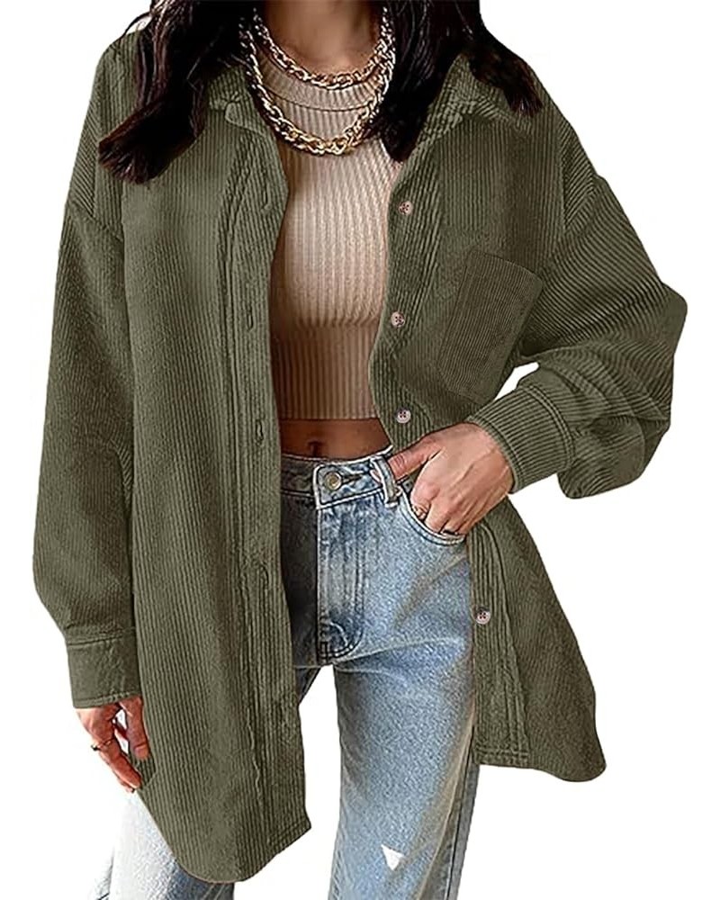 Womens Corduroy Shirts Button Down Long Sleeve Blouses Boyfriend Tops Oversized Jacket A-armygreen $14.96 Tops