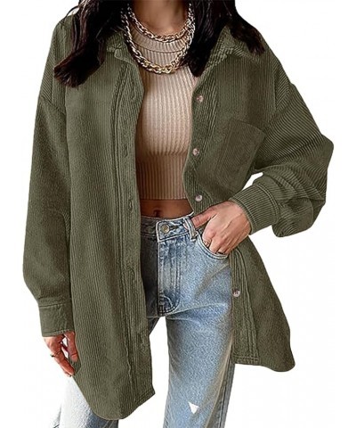 Womens Corduroy Shirts Button Down Long Sleeve Blouses Boyfriend Tops Oversized Jacket A-armygreen $14.96 Tops