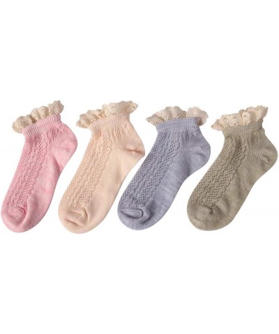 Funcat Women's Lace Ruffle Frilly Colorful Floral Cotton Casual Novelty Ankle Socks 4/5/6 Pairs 4 Pairs Multicolor2 $11.19 Socks