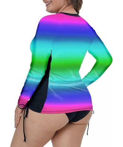 Women's Plus Size Zip-Front Multicolor Striped Long Sleeve Tankini Rashguard Top XL-4XL Blue2 $10.75 Swimsuits