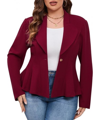 Women's Plus Size Blazer, Long Sleeve Flattering Business Casual Suit Jacket for Women Fashion Dressy Wine Red $21.05 Blazers