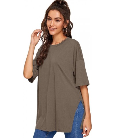 Women's Casual Basic Short Sleeve Loose T-Shirt Tee Tops Brown $16.79 T-Shirts