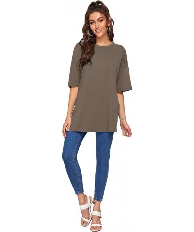 Women's Casual Basic Short Sleeve Loose T-Shirt Tee Tops Brown $16.79 T-Shirts