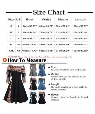 Womens Sexy Off Shoulder Dresses Vintage Print Patchwork Button Casual Dress Long Sleeve Flowy Swing A-Line Dress 25blues $11...