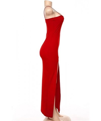 Women's Spaghetti Strap Backless Thigh-high Slit Bodycon Maxi Long Dress Club Party Dress Red $18.19 Dresses