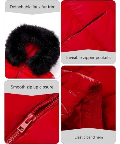 Womens Lightweight Puffer Jacket, Winter Coats for Women Warm Quilted Bubble Padded Hood Coat with Faux Fur Collar Red $33.14...