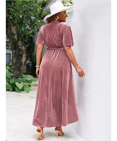 Women's Boho V Neck Ruffle Floral Wrap Maxi Dress Plus Size-Velvet-Short Sleeve Z-velvet Plus Mauve $16.19 Dresses