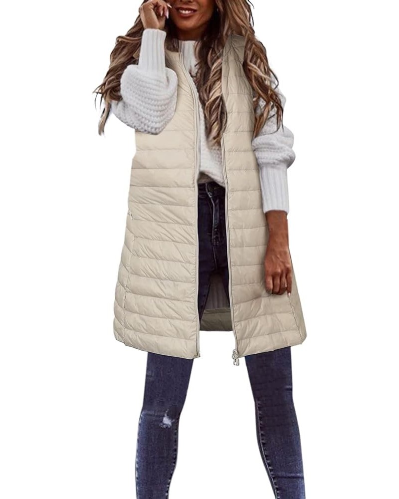 Black Vest Women Puffer Vest With Hood Sleeveless Warm Down Coat With Pockets Quilted Vest Down Plus Size Winter Beige-g $25....