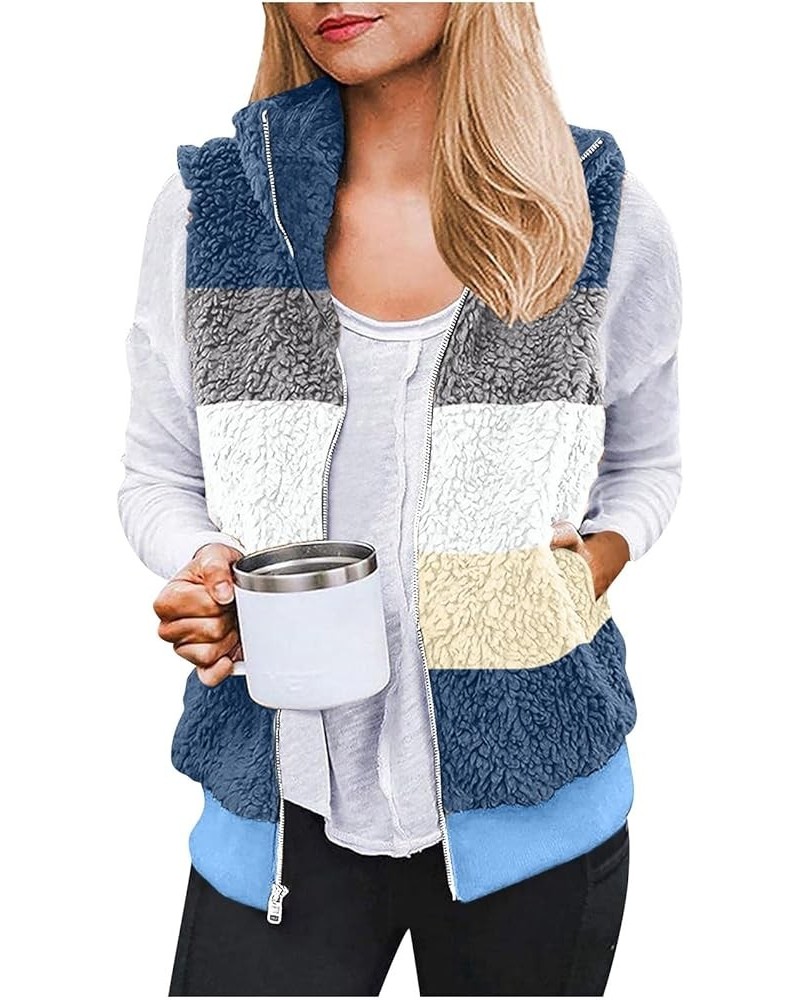 Winter Coat for Women Casual Fashion Sleeveless Vest Stand Collar Zipper Pockets Solid Color Plush Vest Jackets 4-blue $10.39...