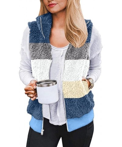 Winter Coat for Women Casual Fashion Sleeveless Vest Stand Collar Zipper Pockets Solid Color Plush Vest Jackets 4-blue $10.39...