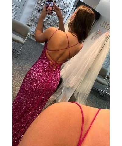 2023 Long Sequin Mermaid Prom Dresses for Women Sparkly Spaghetti Straps Party Gowns Slit Formal Evening Dress O-royal Blue $...